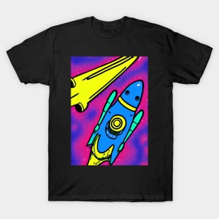 COMIC STYLE BLU AND YELLOW SPACESHIPS T-Shirt